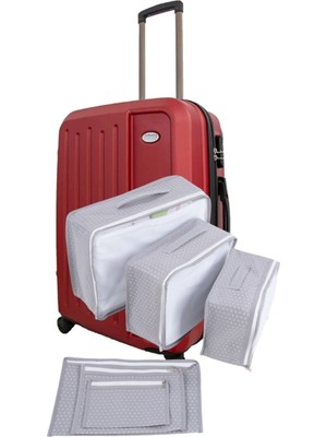 Helen's Home 6'lı Valiz Düzenleyici Fileli Set - Gri Benekli Bavul Içi Organizer Set Seyahat Hurcu Puantiyeli