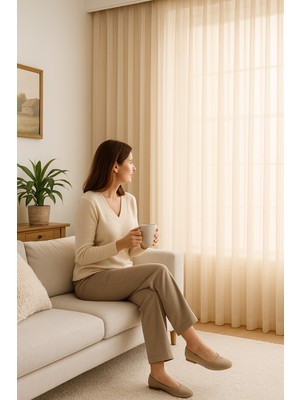 Quba Deco Soft Dokulu Şık Pileli Tül Perde Salon Oturma Odası Yatak Odası Çocuk Odası