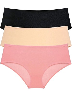 Moda Şahsenem 3 Adet Kadın Yüksek Bel Bato Külot Siyah Ten Pudra