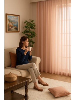 Quba Deco Soft Dokulu Şık Pileli Tül Perde Salon Oturma Odası Yatak Odası Çocuk Odası