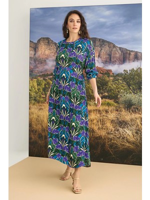 Moda Şahsenem %100 Viskon Çiçek Desenli Saten Elbise