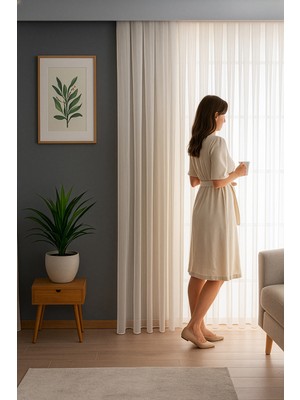 Quba Deco Natural Şık Dökümlü Gramajlı Tül Perde Kırışmaz  Salon Oturma Odası Yatak Odası Mutfak Antre