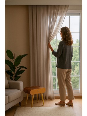 Quba Deco Keten Içeren Tül Perde Doğal Natural Ütü Istemez  Salon Oturma Odası Yatak Odası Antre