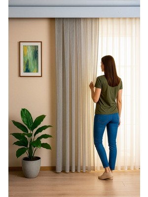 Quba Deco Keten Içeren Tül Perde Doğal Natural Ütü Istemez  Salon Oturma Odası Yatak Odası Antre