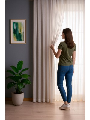 Quba Deco Keten Içeren Tül Perde Doğal Natural Ütü Istemez  Salon Oturma Odası Yatak Odası Antre