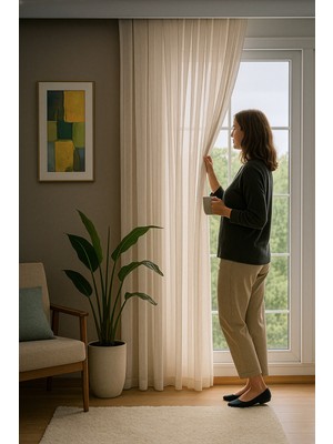 Quba Deco Keten Içeren Tül Perde Doğal Natural Ütü Istemez  Salon Oturma Odası Yatak Odası Antre