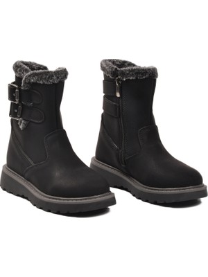 Cool Buckle Polarlı Kaymaz Taban Siyah Kız Çocuk Bot