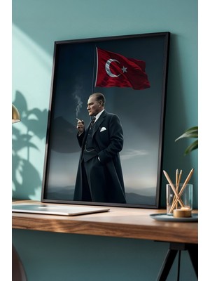 Huhuli Mustafa Kemal Ataturk Baskili Ahsap Siyah Cerceveli Tablo HUHU503