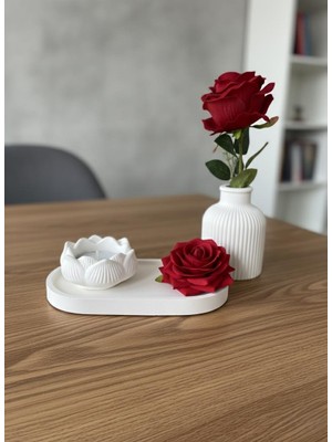 Modern Tepsili Dekoratif Vazo ve Mumluk Seti – Masa Üstü Ev Dekoru