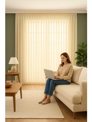 Quba Deco Modern Doğal Kumlama Efektli Kalın Tül Perde Salon Oturma Odası Yatak Odası Antre