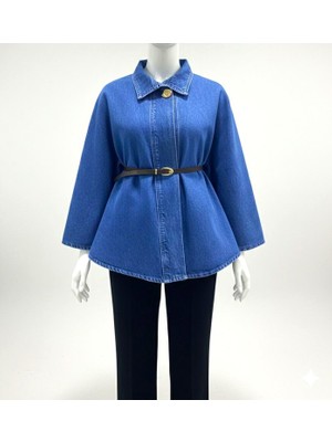 Vellichor Kadın Kemerli Kaşe Panço- Kot