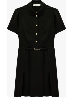 Koton Slim Fit Kısa Kollu Gömlek Yaka Düğmeli Metal Aksesuarlı Mini Elbise