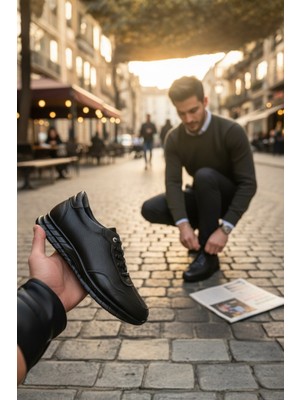 Enoch Hakiki Deri Mikro Dokulu Erkek Sneaker Ayakkabı Ortopedik Taban