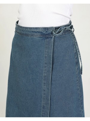 Vellichor Yandan Bağlamalı Denim Etek- Açık Mavi