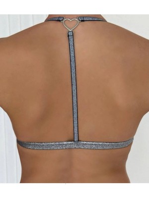 Arona Kadın Simli Kumaş Metal Klips Detaylı Lacivert Sütyen