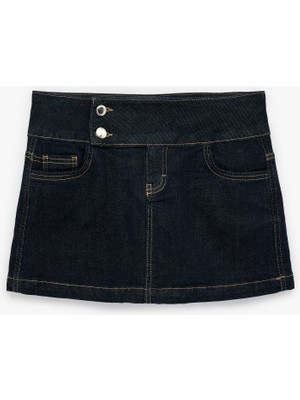Koton Rahat Kalıp Düğme Detaylı Mini Denim Şort Etek