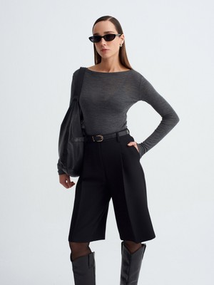 Dilvin 72261 Kemerli Bermuda Şort-Siyah