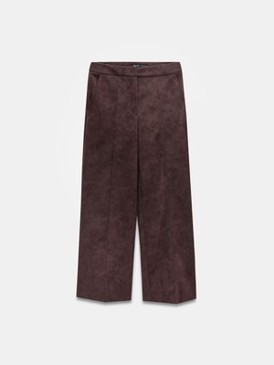 Dilvin 72257 Dikiş Detaylı Süet Pantolon-Bordo