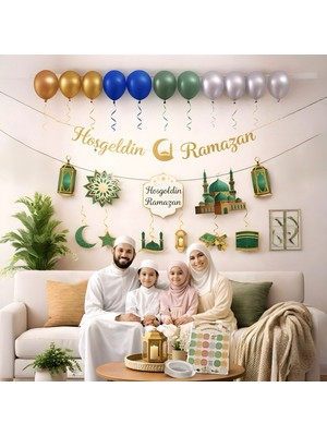 Bezzar Ramazan Hoşgeldin Dekor Seti – Balonlu Banner & Etkinlik Takvimi Paket