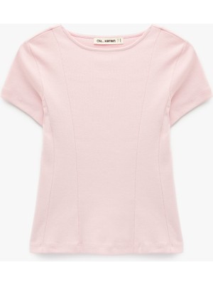 Koton Pamuklu Kısa Kollu Korse Detaylı Bisiklet Yaka Tişört