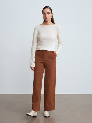 Dilvin 72257 Dikiş Detaylı Süet Pantolon-Camel