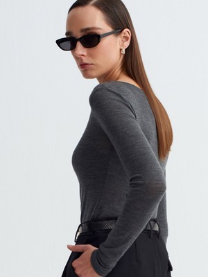 Dilvin 32482 %100 Yün Kayık Yaka Top-Füme M.