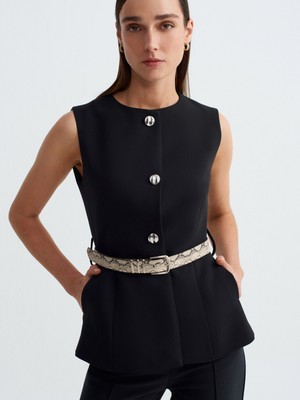 Dilvin 60606 Kemerli Yelek-Siyah