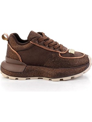 White Line Prens 200-2 Kadın Taşlı Sneaker Spor Ayakkabı Kahve