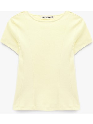 Koton Pamuklu Kısa Kollu Korse Detaylı Bisiklet Yaka Tişört