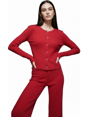 Merlot %100 Pamuk Pointelle Düğmeli Pijama Üstü