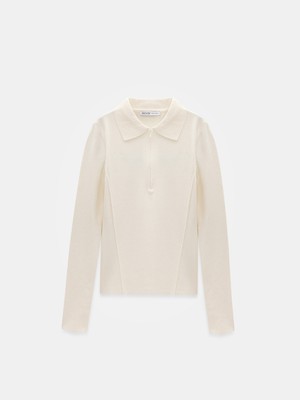 Dilvin 10862 Kaşmir Karışımlı Fermuarlı Kazak-Ekru