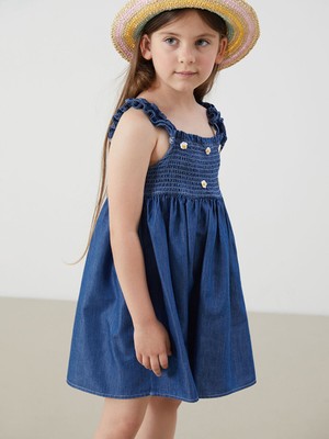 Lc Waikiki Yeni Sezon Çiçekli Kız Çocuk Jean Elbise