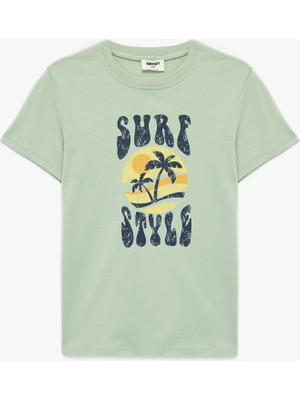 Koton Pamuklu Kısa Kollu Bisiklet Yaka Baskılı Tişört