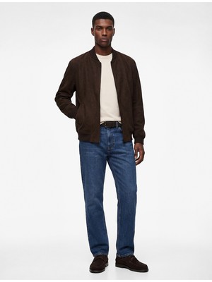 Koton Regular Fit Uzun Kollu Cepli Kolej Yaka Fermuarlı Suni Süet Bomber Ceket