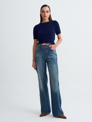 Dilvin 72120 %100 Pamuk Yanı Fermuarlı Jean-Mavi