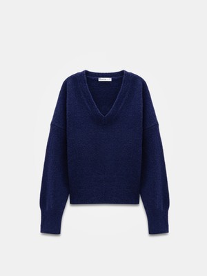 Dilvin 10645 V Yaka Yün Karışımlı Kazak-A.lacivert