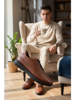 Enoch Hakiki Deri Lazer Delik Detaylı Erkek Sneaker Ortopedik Taban