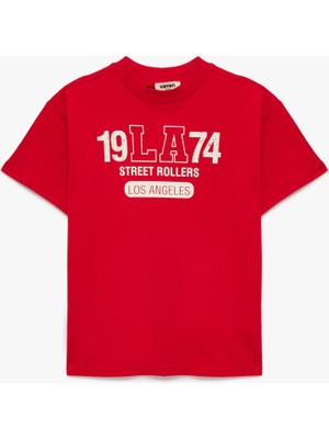 Koton Baskılı Kısa Kollu Bisiklet Yaka Pamuklu Oversize Tişört