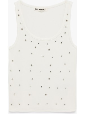 Koton Slim Fit Taş Detaylı Kolsuz U Yaka Bluz