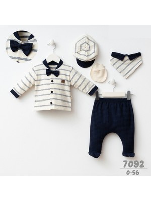 Minizeyn Tekstil Erkek Bebek 0-3 Ay Çizgili Smokin 5'li Set