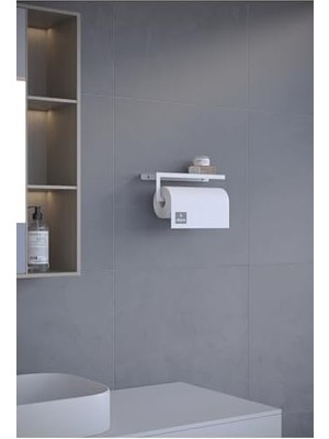 Metal Raflı Kağıt Havluluk – Duvar Tipi Mutfak & Banyo Kağıt Havlu Tutucu – Modern Metal Raflı Havluluk – Beyaz