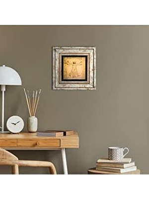 Da Vinci Vitruvius Adamı Taş Duvar Tablosu - Çerçeveli Taş Tablo - Dekoratif Duvar Sanatı - Modern Ev ve Ofis Duvar Dekoru T1-17