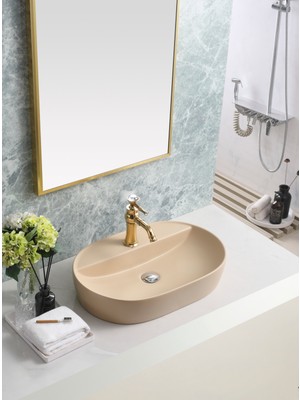 Harmeh Modren Tezgah Üstü Bej LAVABO-60X40X13CM