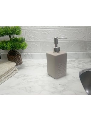 Seramik Sıvı Sabunluk Bej Modern 7X7X17CM 300ML Seti