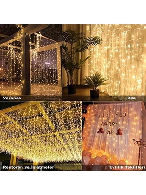 8 Fonksiyonlu Saçak LED Sarkıt 2x2 Metre Eklenebilir Süsleme 180 Işık Yılbaşı