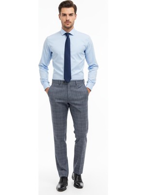 Presto Erkek Slimfit Likralı Kareli Desen Pantolon Lacivert 3184-260