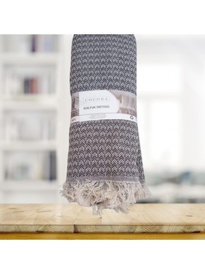 Koltuk Örtüsü Natural Pamuklu Koltuk Şalı Çekyat Örtüsü 170X210 (Lacivert-Krem)