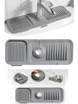 Musluk Matı, Eviye Matı,elastik Musluk Matı Su Tutucu Düzenleyici Kaydırmaz Taban Organizer Mutfak Banyo Lavabo,musluk Matı Silikon (Gri)