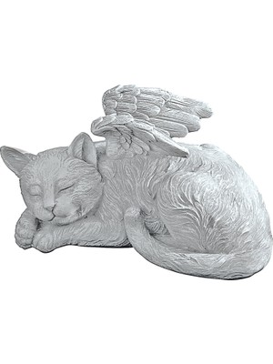 QL6080 Kedi Melek Evcil Hayvan Anma Mezar Işaretleyici Saygı Heykeli, 25,5 Cm, Poliresin, Taş Kaplama, Gri