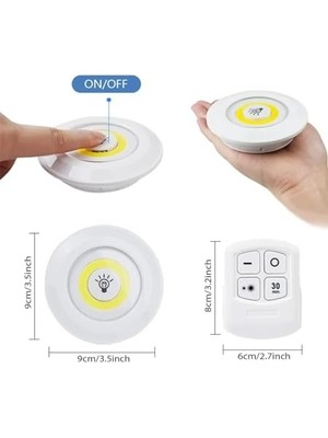LED Işık Kablosuz Uzaktan Kumandalı Dolap Içi LED Ampul Seti 3lü Set Gece Lambası Spot Lamba